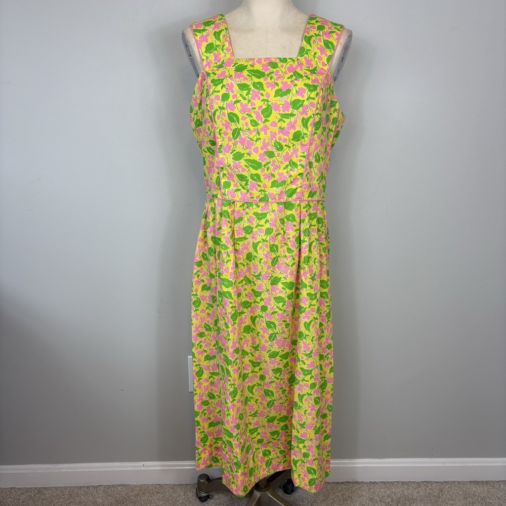 Vtg 70s Lilly Pulitzer The Lilly Floral Midi‎ Dress Pink Sz 14 60s Cottagecore